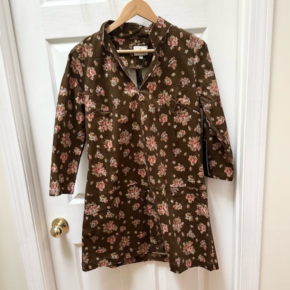 Tuckernuck Hazel Bouquet Corduroy Clifton V-neckline Mini Dress brown Medium - Picture 2 of 10